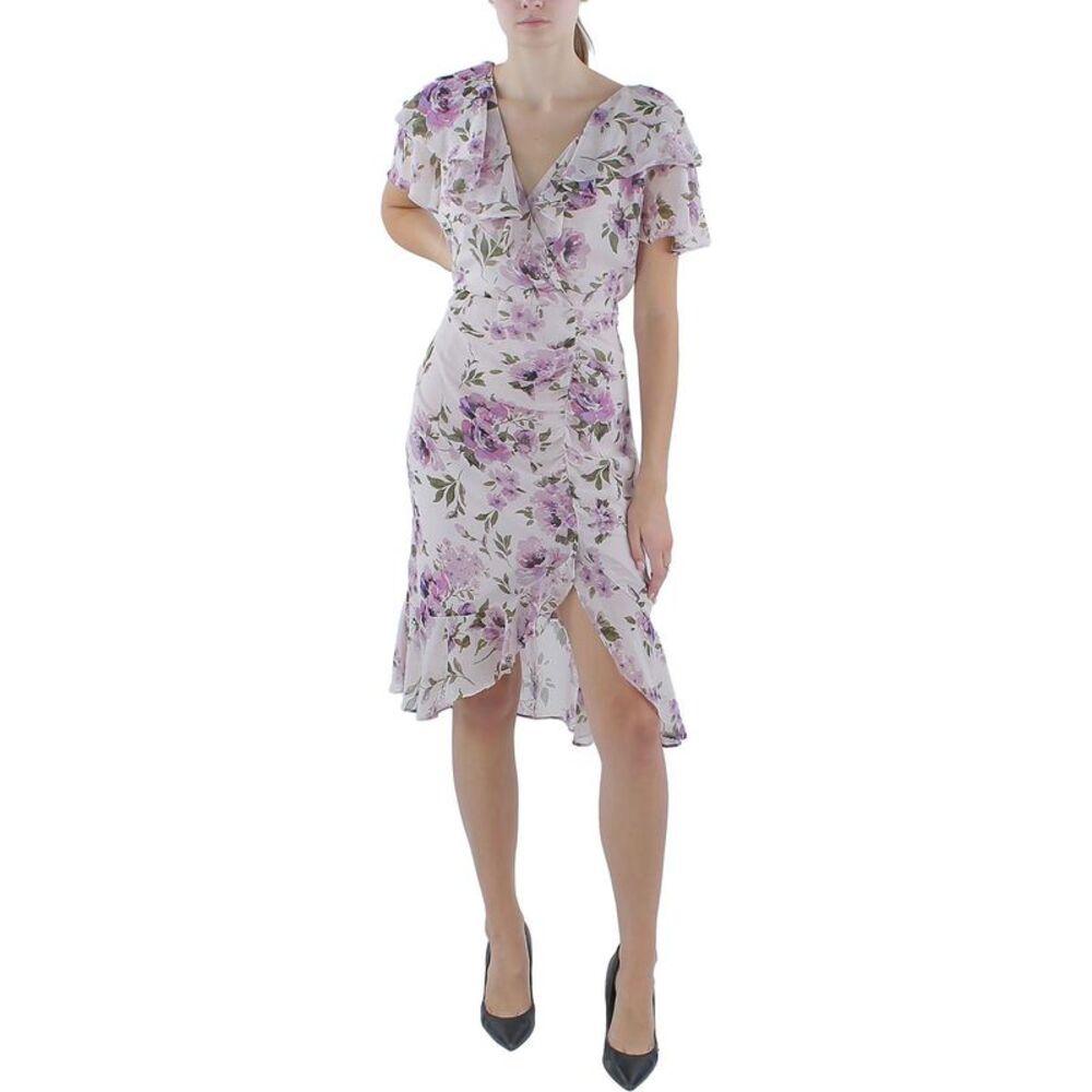 R&M Richards Womens Purple Chiffon Cocktail And Party Dress Petites